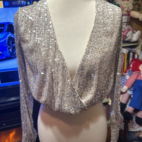 Beautiful H & M Sequined/Sparkly Gold & Silver Top XS Extra Small - Picture 2 of 11